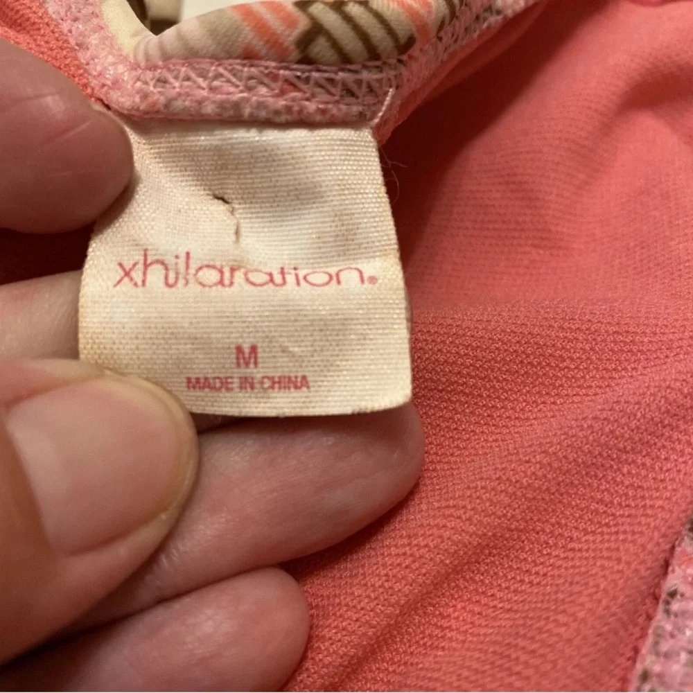 Xhilaration Pink and Brown Patterned Beaded Bikini Top